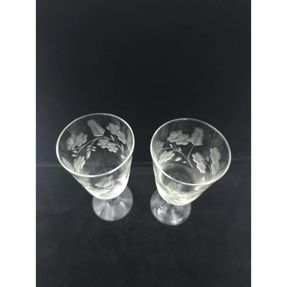 Pair Libbey Garland Juice Glasses Goblets Etched clear Iced Tea 6